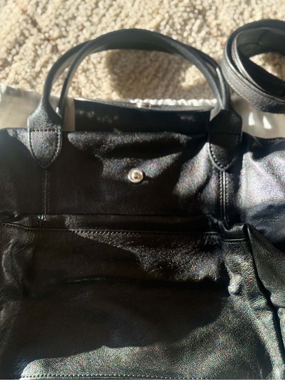 Longchamp Le Pliage Cuir XS Black Leather Discontinued Paris Dust Bag - Picture 4 of 15